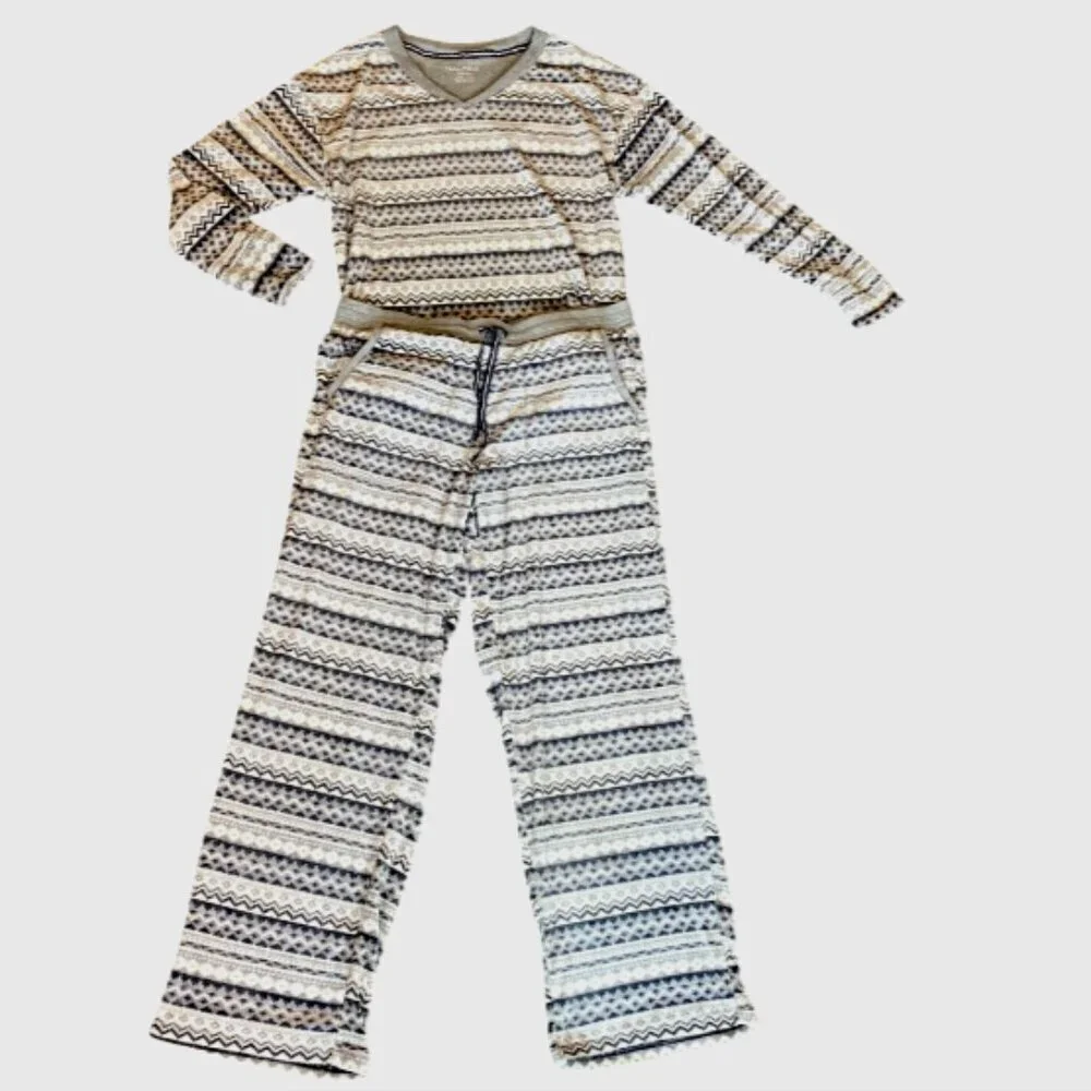 Nautica Ladies 2-piece Soft Fleece‎ Pajamas Set, Gray Fair-Isle XS #340M